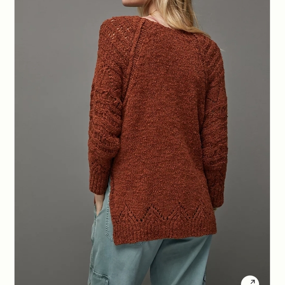 Anthropologie Pilcro Devenne Pointelle Pullover Sweater Cedar rust color - Picture 9 of 9